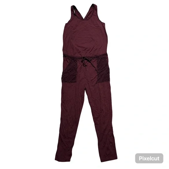 Anthropologie T.La Gemistus CrossBack Jumpsuit Romper Size S Burgundy Sleeveless - Picture 2 of 9